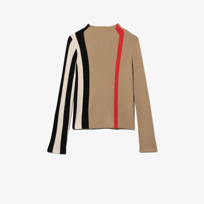 Shop Burberry Teen Neutral Icon Stripe Wool Sweater In Neutrals