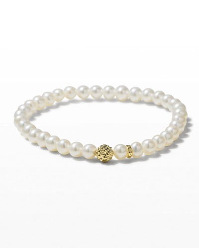 Shop Lagos Caviar Icon Beaded Stretch Bracelet In Pearl
