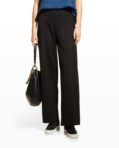 Shop Eileen Fisher Double-knit Wide-leg Pants In Black