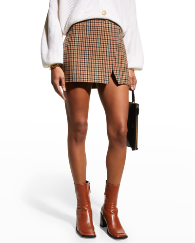 Shop A.l.c Rylee Plaid-houndstooth Mini Skirt In Sepia Mult