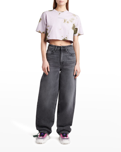 Shop Off-white Bling Logo Tie-dye Crop T-shirt In Lilac