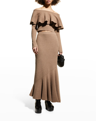 Shop Altuzarra Foreseti Fit-&-flare Cashmere Maxi Skirt In Driftwood