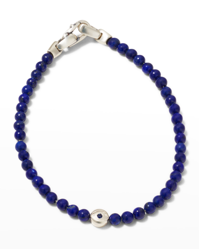 Shop David Yurman Men's Evil Eye Lapis Bead & Sapphire Bracelet, 4mm In Blue