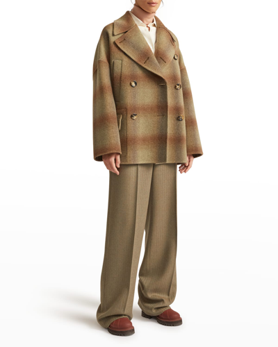 Shop Loro Piana Giubb Roman Oversize Plaid Coat In B2ir Pecan Nut Gr