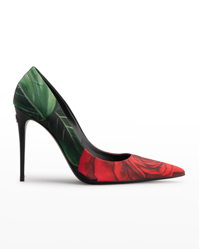 Shop Dolce & Gabbana Floral Stiletto Point-toe Pumps In Red Rose