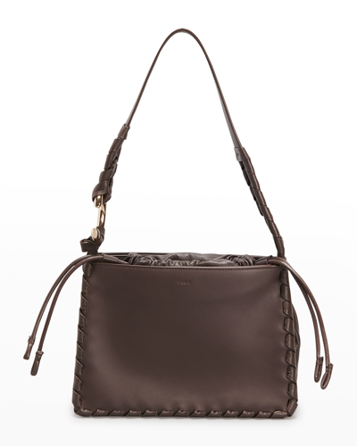 Shop Chloé Mate Drawstring Woven Leather Shoulder Bag In Bold Brown