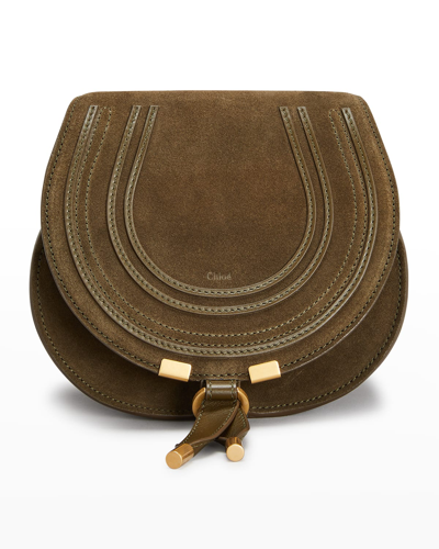Shop Chloé Marcie Small Suede Saddle Crossbody Bag In Deep Olive