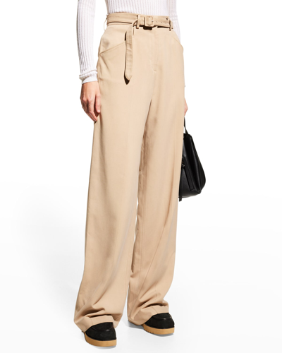 Shop Gabriela Hearst Norman Belted Wide-leg Silk Pants In Camel