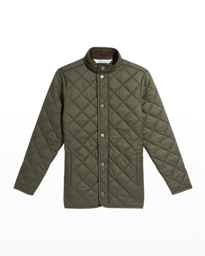 Shop Peter Millar Boy's Suffolk Quilted Solid Coat In Olive