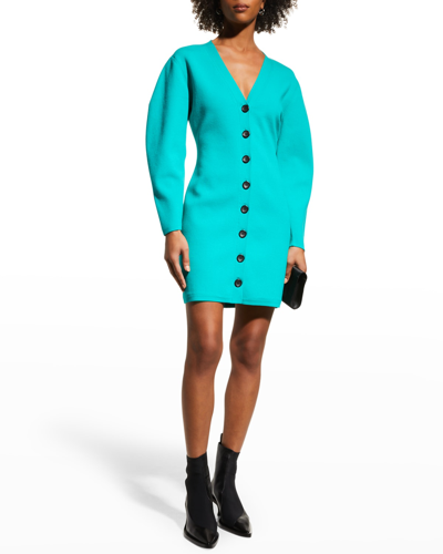 Shop A.l.c Nate Button-front Puffed-sleeve Mini Dress In Jade