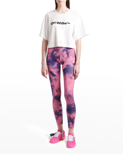 Shop Off-white Logo-print Tie-dye Leggings In Pink Blue