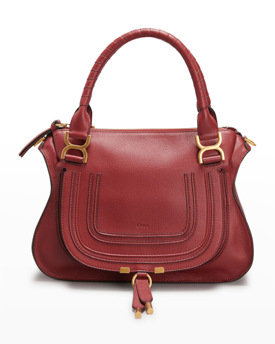Shop Chloé Marcie Medium Zip Leather Satchel Bag In Dark Ruby