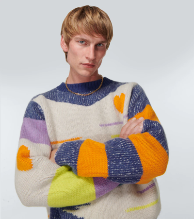 Shop The Elder Statesman Love N Stripes Cashmere Sweater In Bjy/wht/mnd/orc/adr/lmn