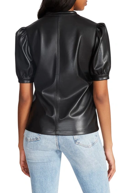 Shop Steve Madden Jane Puff Sleeve Faux Leather Top In Black