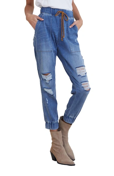 Shop Bella Dahl Ripped High Waist Denim Joggers In Venice Wash