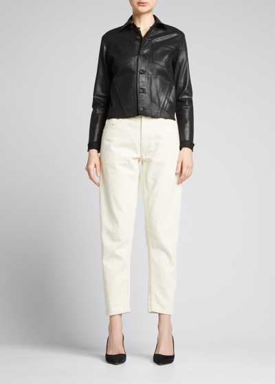Shop L Agence Janelle Slim Coated Jacket In Saturated Bl