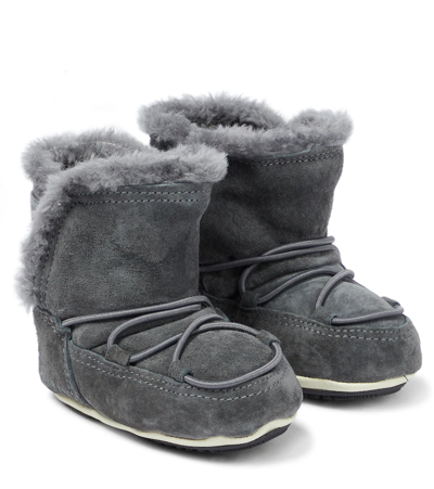 Shop Moon Boot Crib Suede Snow Boots In Dark Grey