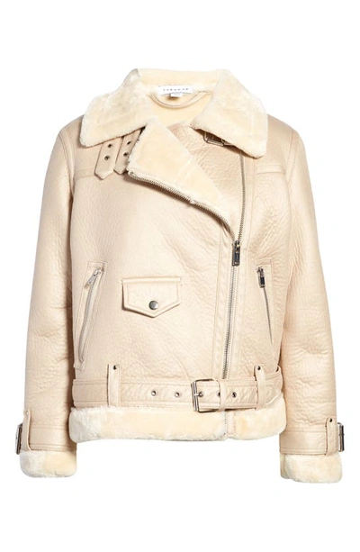 Topshop Faux Leather Shearling Aviator Biker Jacket In Off White | ModeSens