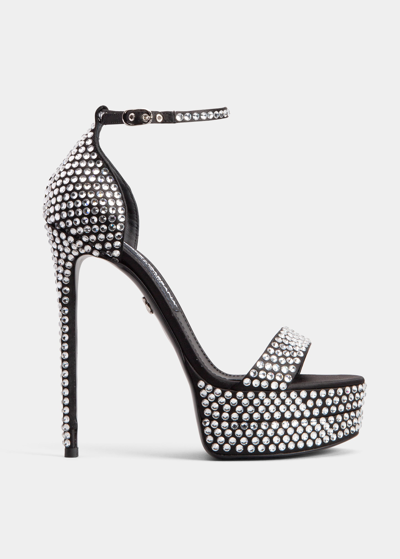 Shop Dolce & Gabbana 105mm Strass Ankle-strap Platform Sandals In Black/crystal