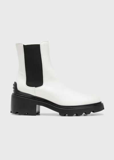 Shop Tod's Gomma Calfskin Lug-sole Chelsea Booties In White