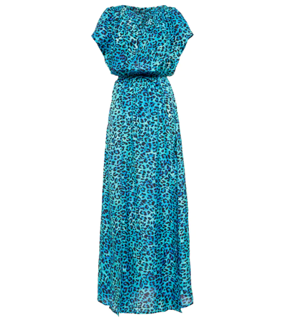 Shop Anna Kosturova Leopard-print Silk Maxi Dress In Blue Leopard