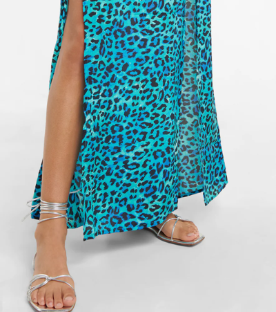 Shop Anna Kosturova Leopard-print Silk Maxi Dress In Blue Leopard