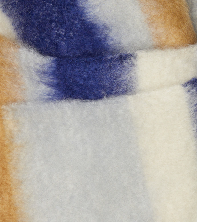 Shop Loewe Striped Mohair And Wool Scarf In Navy Blue/multicolor