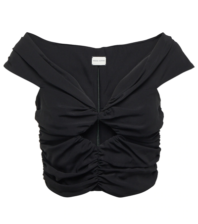 Shop Magda Butrym Off-shoulder Silk-blend Crop Top In Black
