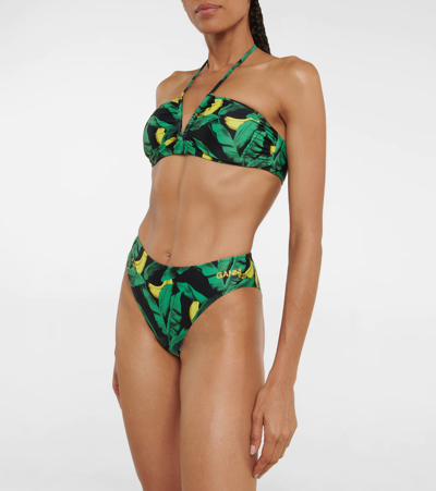 Shop Ganni Printed Bikini Bottoms In Banana Tree Black