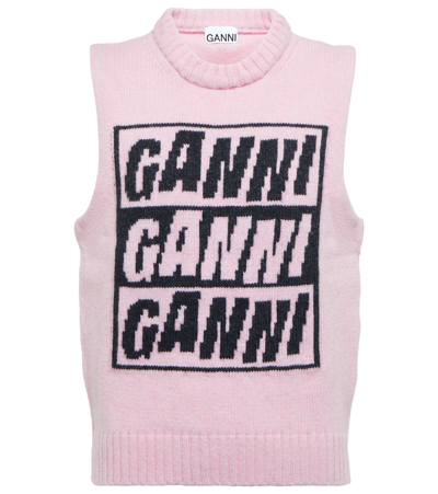 Shop Ganni Logo Wool-blend Sweater Vest In Winsome Orchid