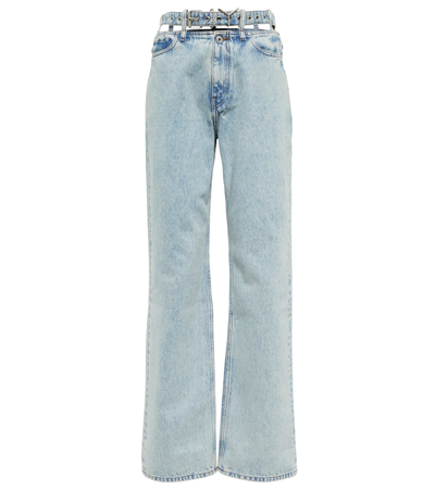 Shop Y/project Y Belt Wide-leg Jeans In Ice Blue