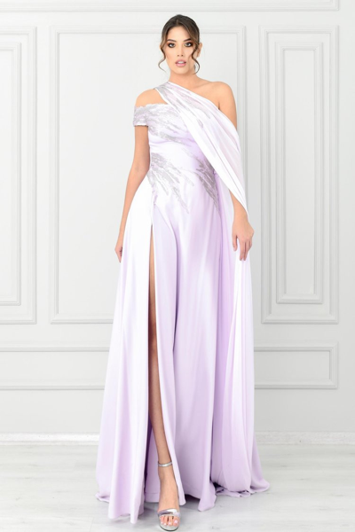 Shop Jean Fares Couture Draped Slit Gown