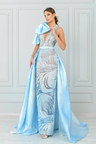 Shop Jean Fares Couture Sleeveless Column Gown With Overskirt