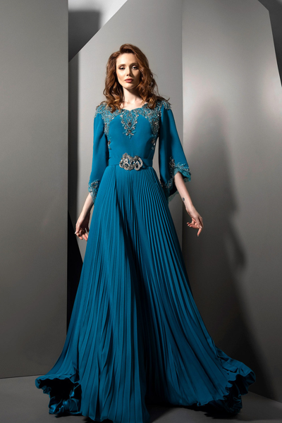Shop Ziad Nakad Pleated Embellished Bodice Gown