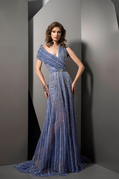 Shop Ziad Nakad Semi-sheer Embellished Gown