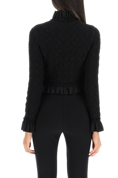 Shop Alexander Wang Ruffle Jacket In Smocked Jersey In Black