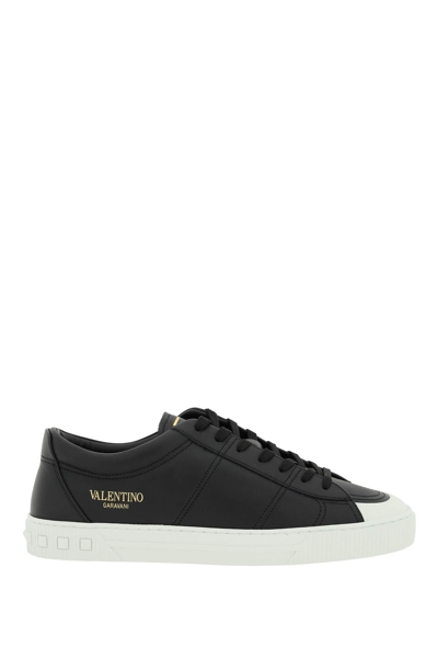 Shop Valentino Garavani Leather Cityplanet Sneakers In Black