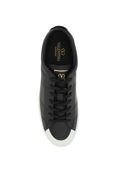 Shop Valentino Garavani Leather Cityplanet Sneakers In Black