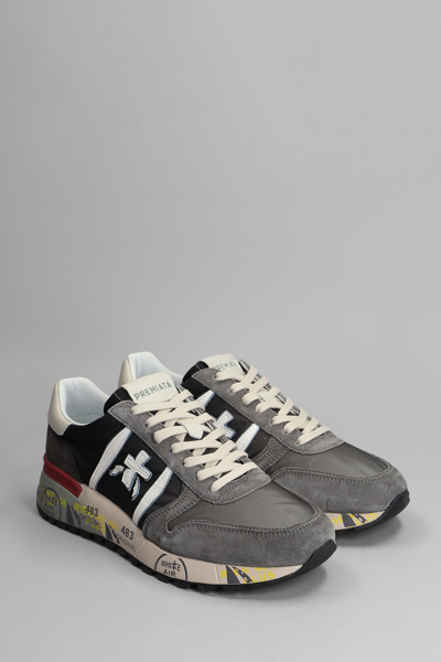 Premiata Lander Sneakers In Grey Suede And Fabric In Multicolour | ModeSens