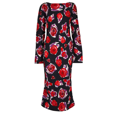 Shop Marni Black Floral-print Midi Dress