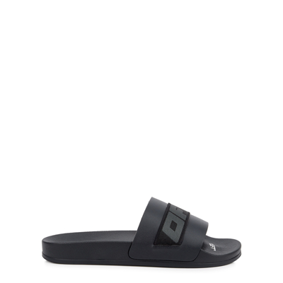 Shop Off-white Industrial Black Faux Leather Sliders In Dark Grey