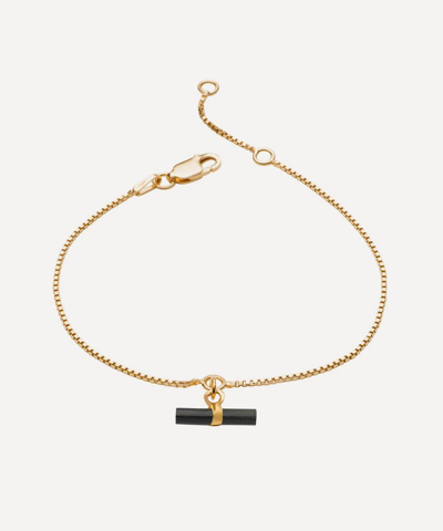 Shop Rachel Jackson 22ct Gold-plated Mini Onyx T-bar Bracelet In Black