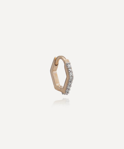 Rachel Jackson Hexagonal 9ct Yellow-gold And Diamond Single Huggie Hoop Earring In Gold