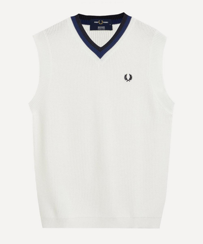 Shop Fred Perry Mens Re-issues V-neck Knitted Tank-top In Ecru