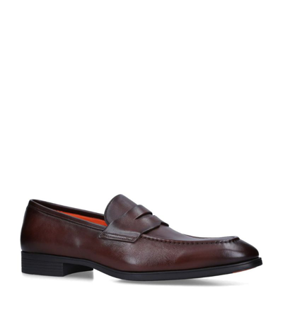 Shop Santoni Leather New Simon Penny Loafers In Brown