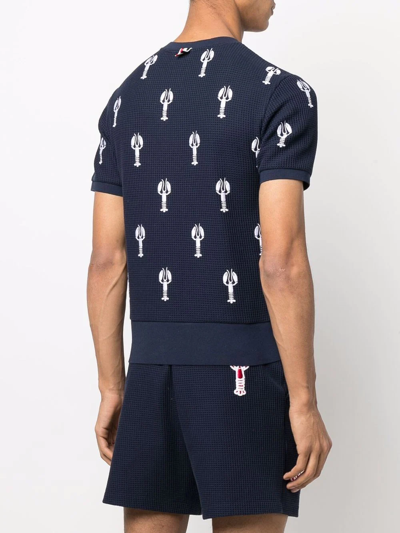 Shop Thom Browne Lobster-embroidered Waffle-knit Top In Blue