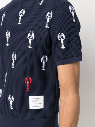 Shop Thom Browne Lobster-embroidered Waffle-knit Top In Blue