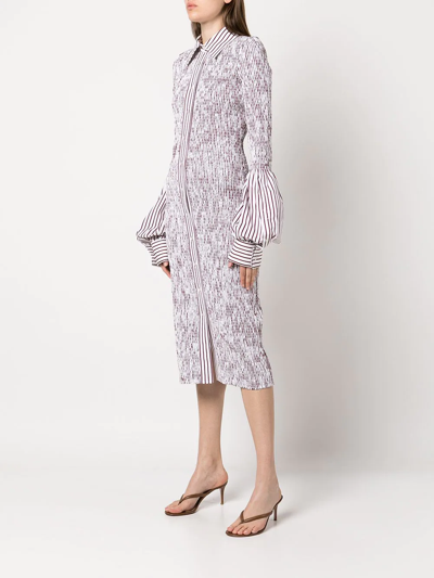 Alexander Wang Ruched Stripe-print Shirt Dress In White