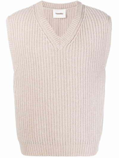 Nanushka V-neck Ribbed Sweater Vest In Neutrals