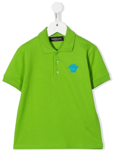 Shop Versace Medusa-motif Cotton Polo Shirt In Green